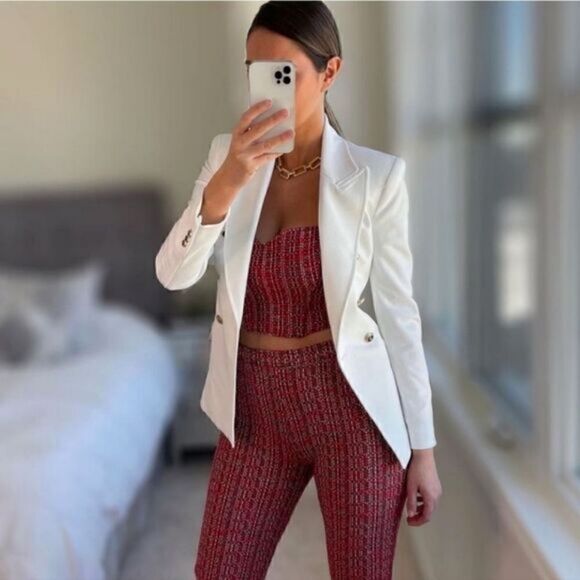 NWT Zara Textured Tweed Corset Strapless Top Size small tweed dark red burgundy - Picture 2 of 10